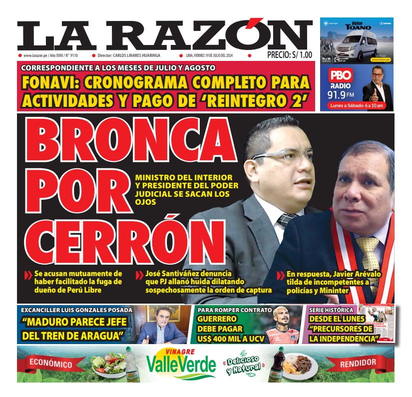 Portada Diario La Razón (19/07/2024)