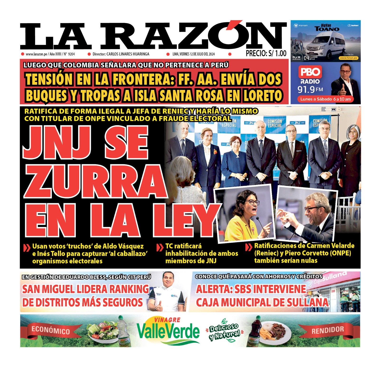 Portada Diario La Razón (12/07/2024)
