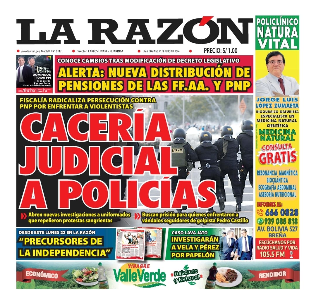 Portada Diario La Razón (21/07/2024)