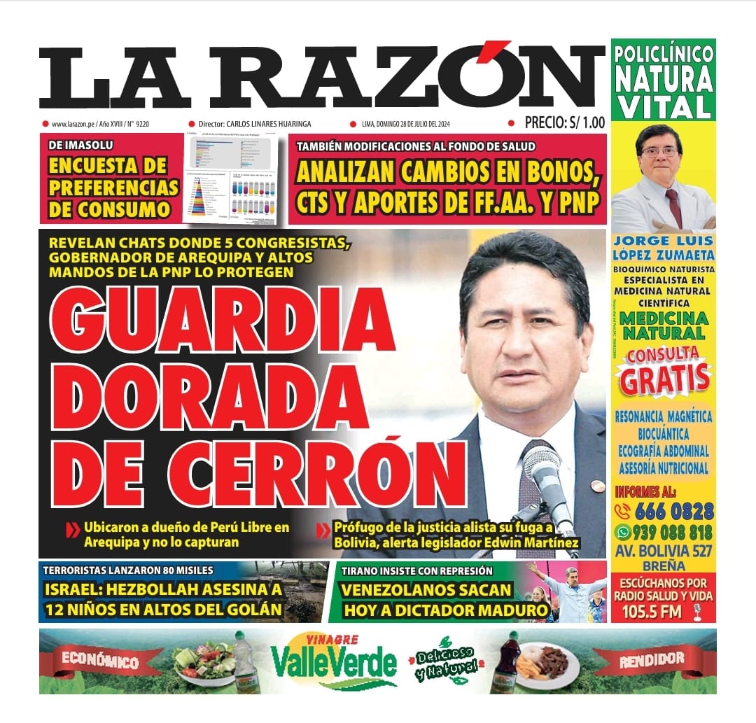 Portada Diario La Razón (28/07/2024)