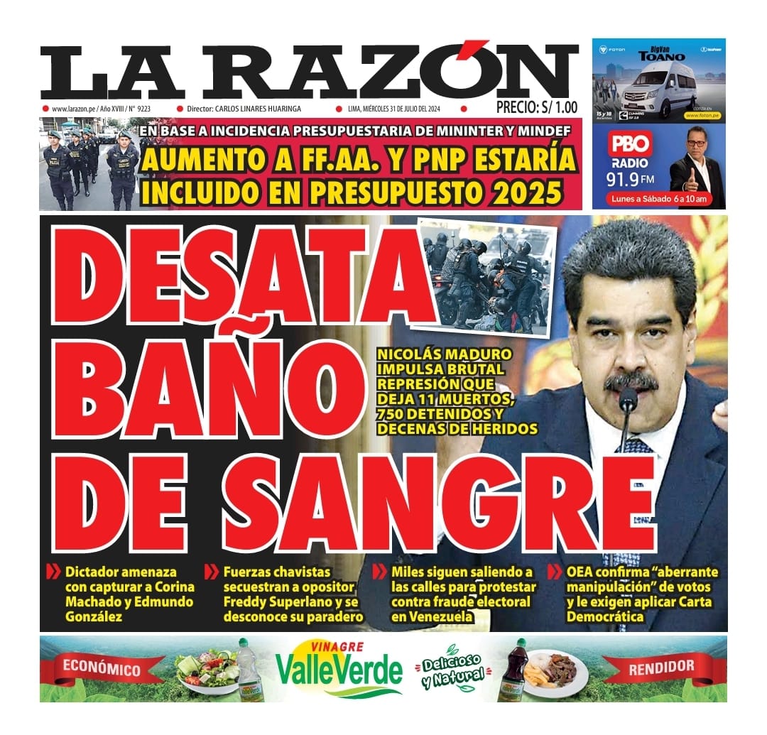 Portada Diario La Razón (31/07/2024)