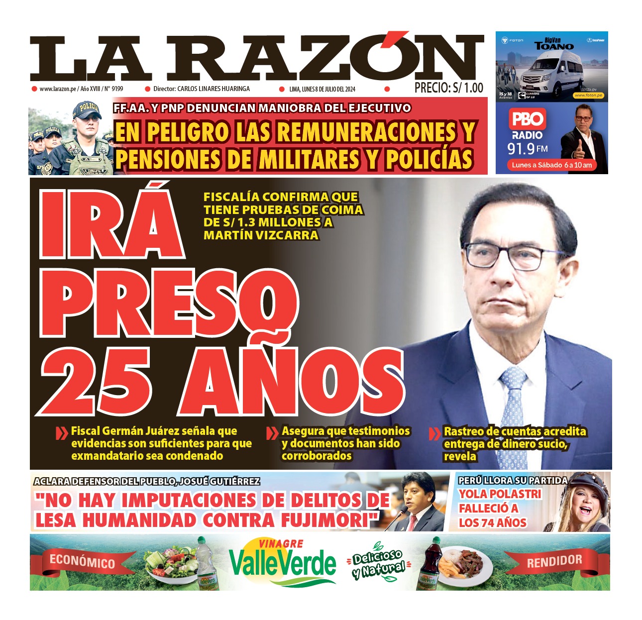 Portada Diario La Razón (08/07/2024)
