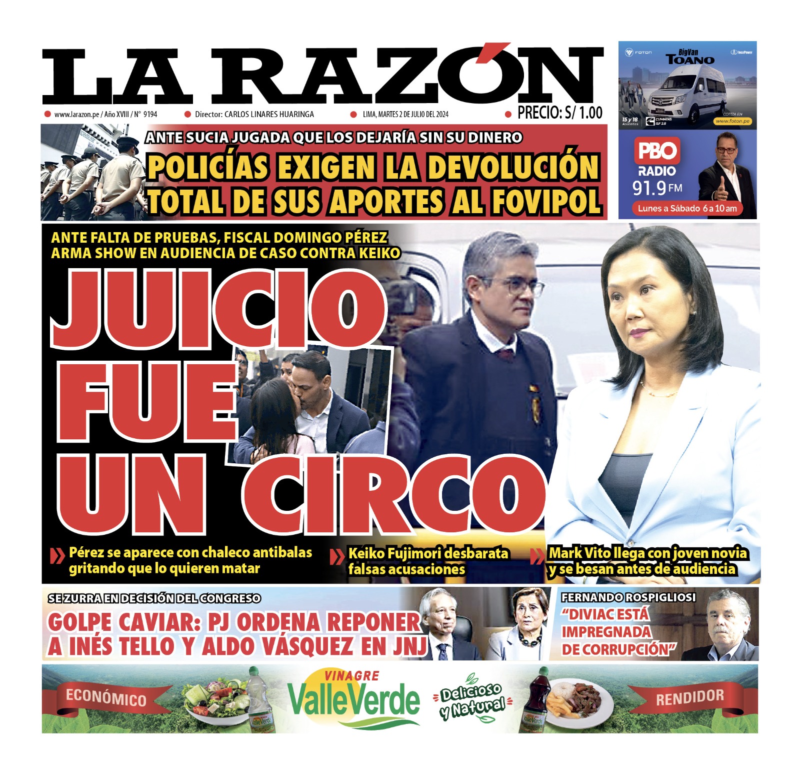 Portada Diario La Razón (02/07/2024)