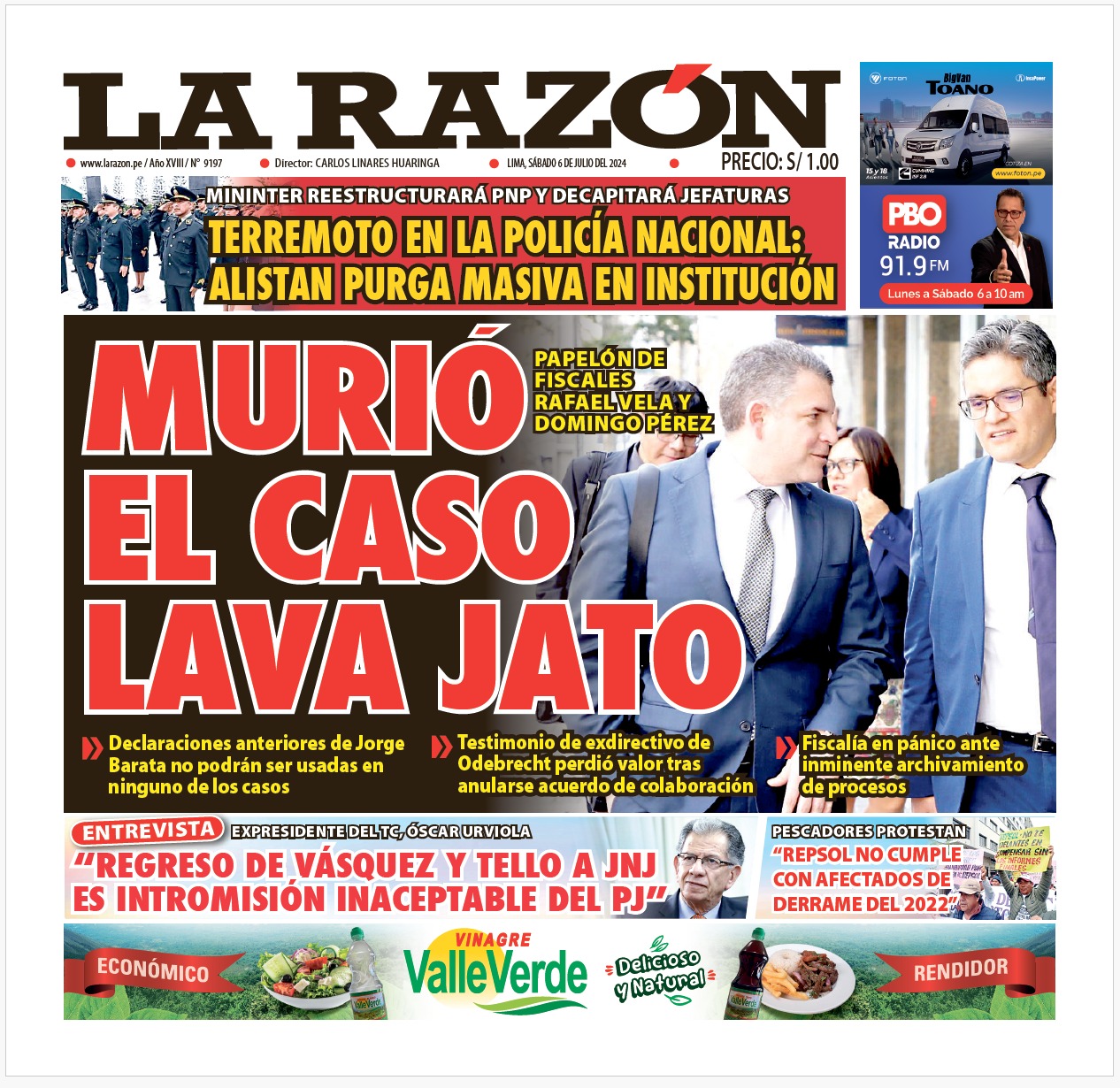 Portada Diario La Razón (06/07/2024)