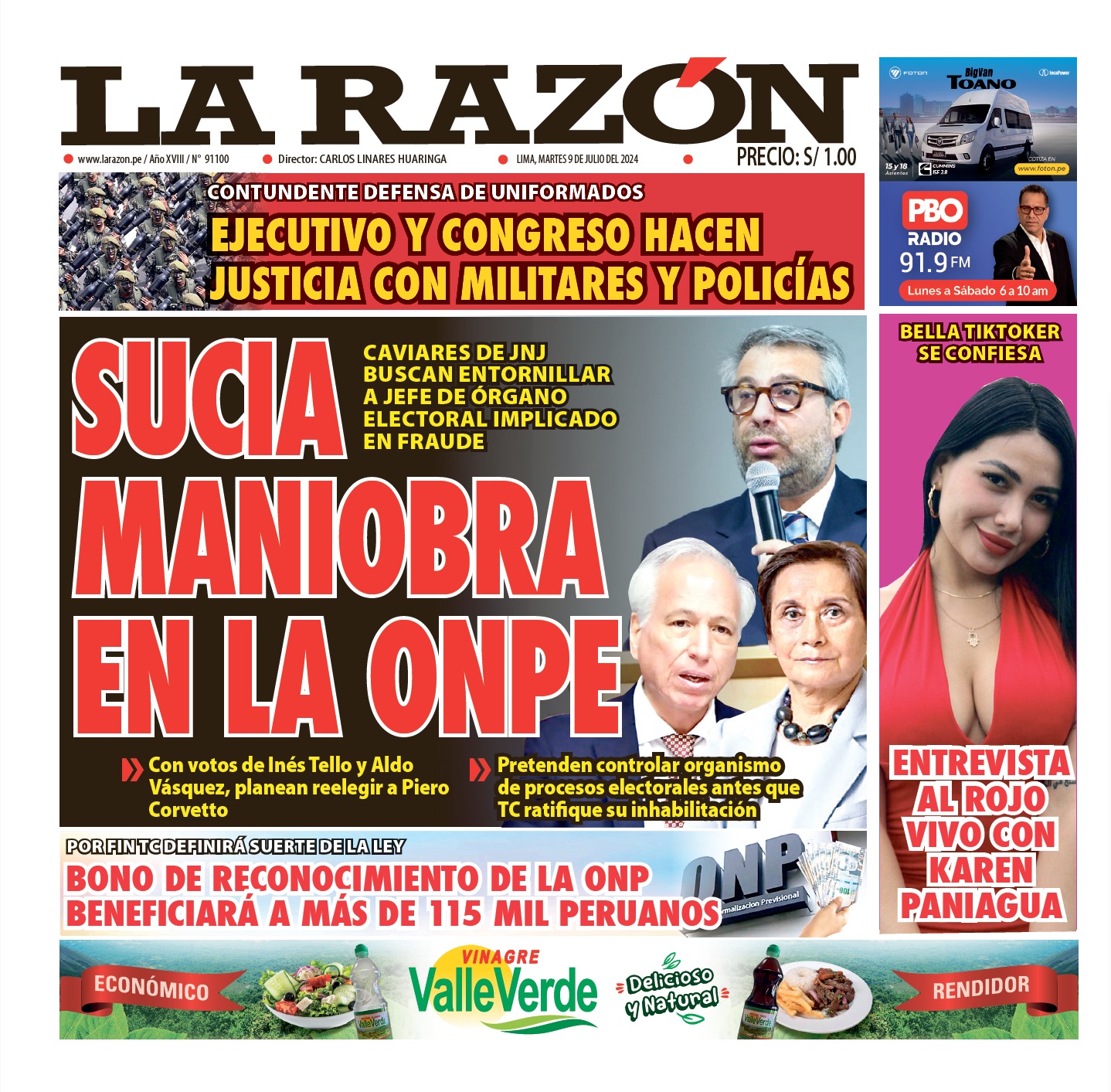 Portada Diario La Razón (09/07/2024)