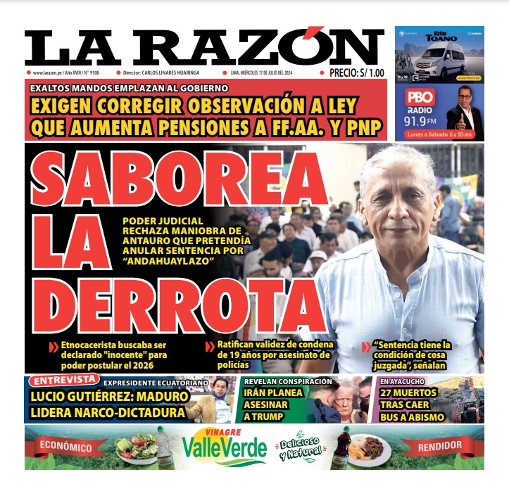 Portada Diario La Razón (17/07/2024)