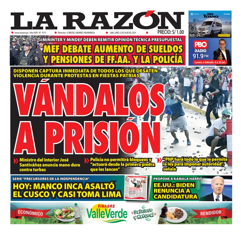 Portada Diario La Razón (22/07/2024)