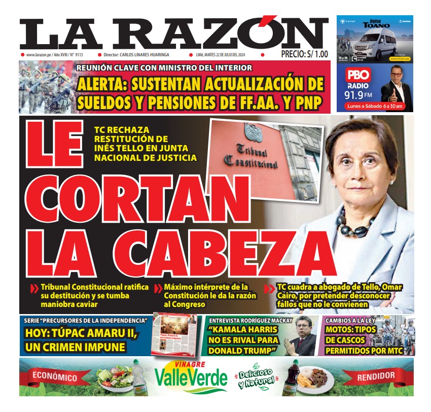 Portada Diario La Razón (23/07/2024)