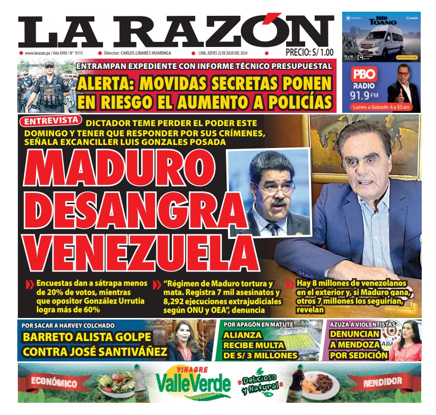 Portada Diario La Razón (25/07/2024)