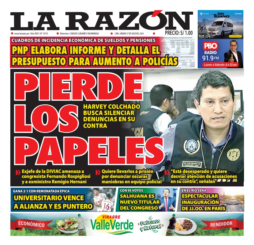 Portada Diario La Razón (27/07/2024)
