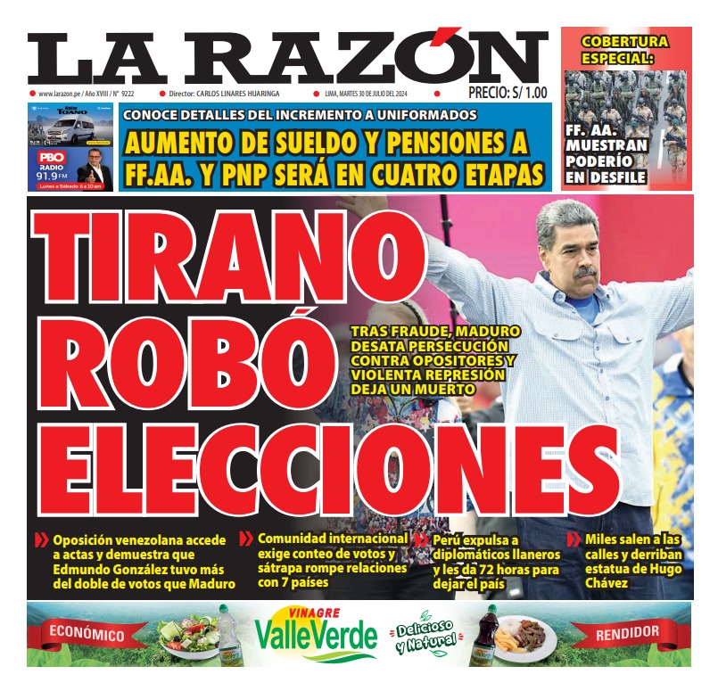 Portada Diario La Razón (30/07/2024)
