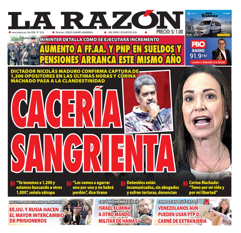Portada Diario La Razón (02/08/2024)