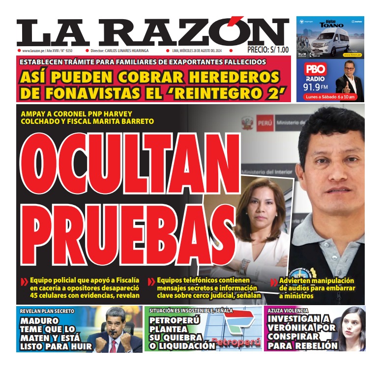 Portada Diario La Razón (28/08/2024)