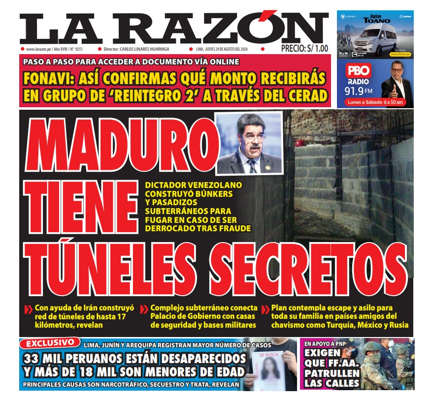 Portada Diario La Razón (29/08/2024)