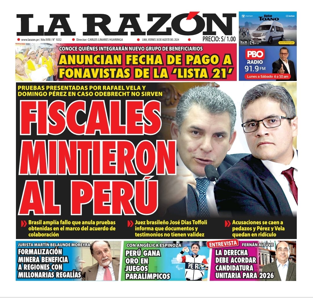 Portada Diario La Razón (30/08/2024)