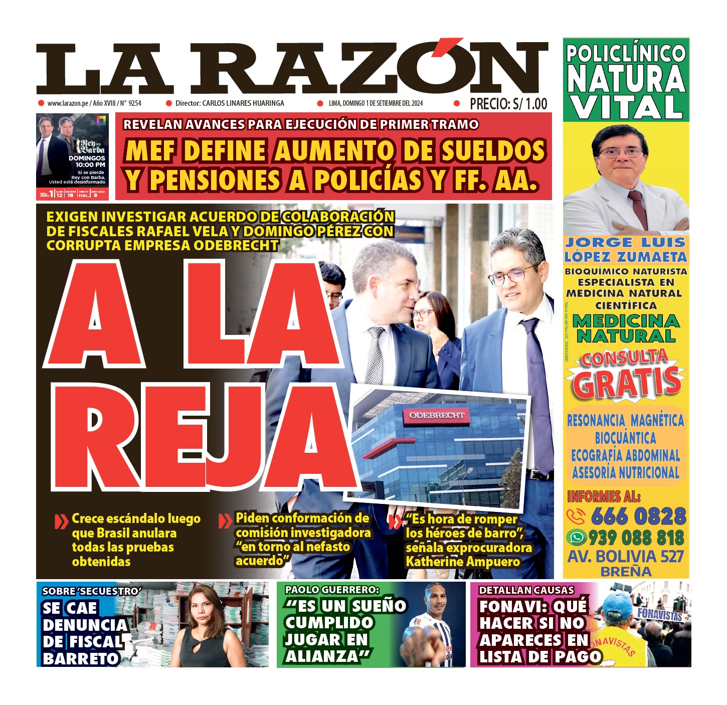 Portada Diario La Razón (01/09/2024)