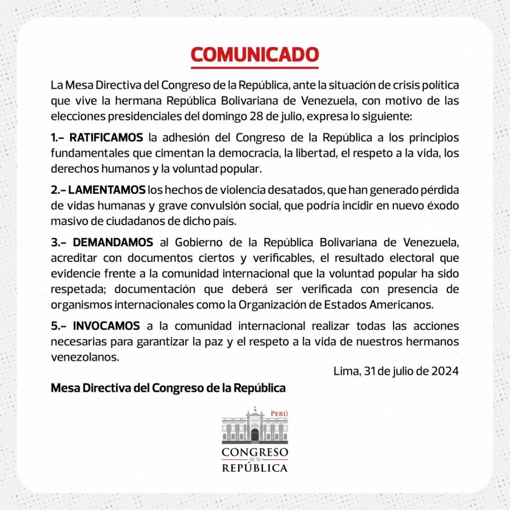 Congreso exige a la comunidad internacional tomar acciones por la paz en Venezuela