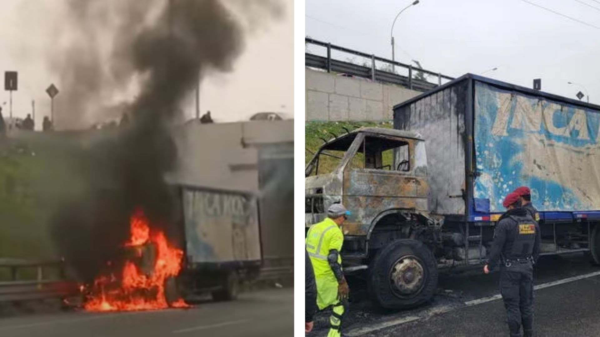 Camión de gaseosas se incendió en plena Panamericana Norte