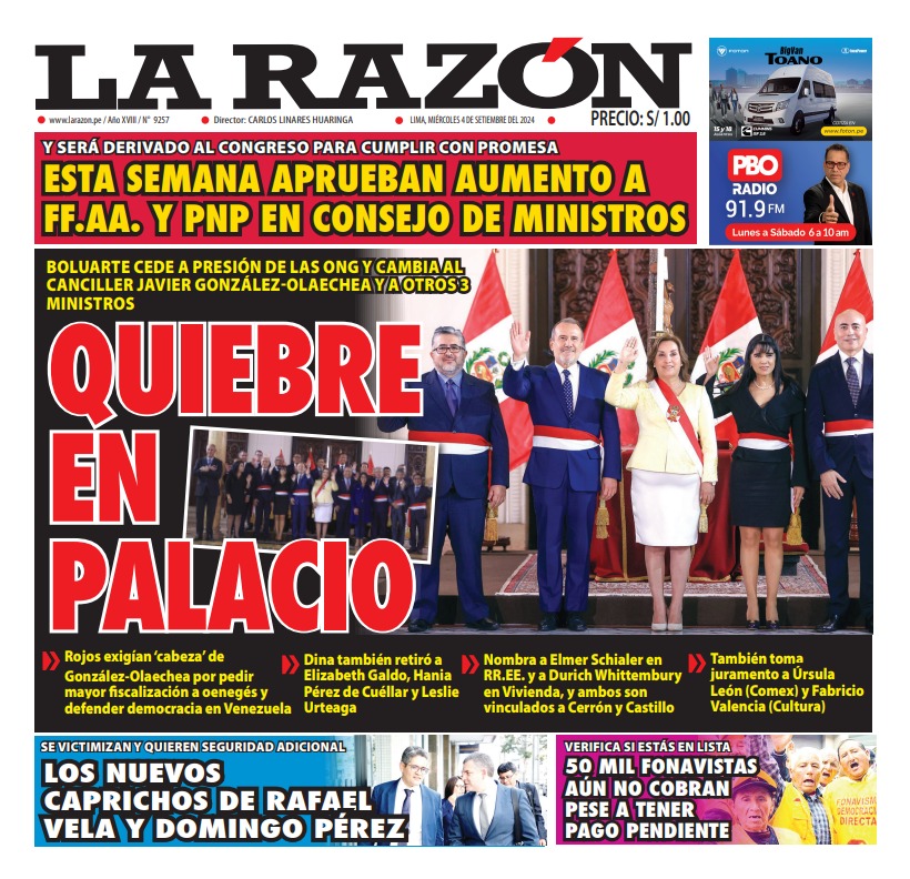 Portada Diario La Razón (04/09/2024)