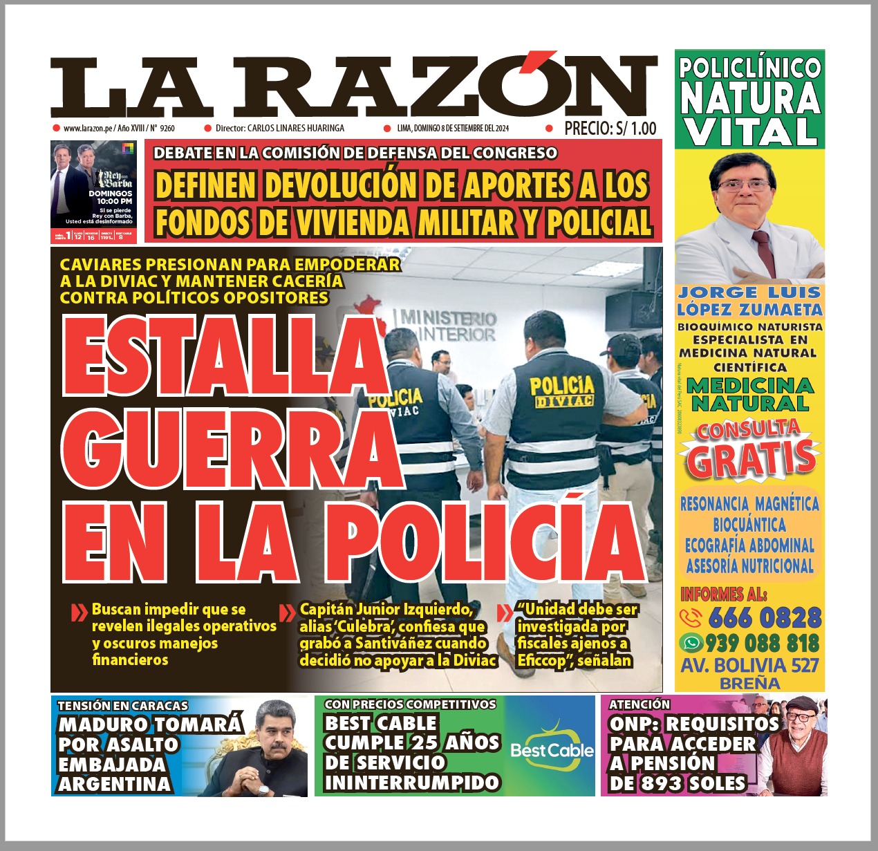 Portada Diario La Razón (08/09/2024)