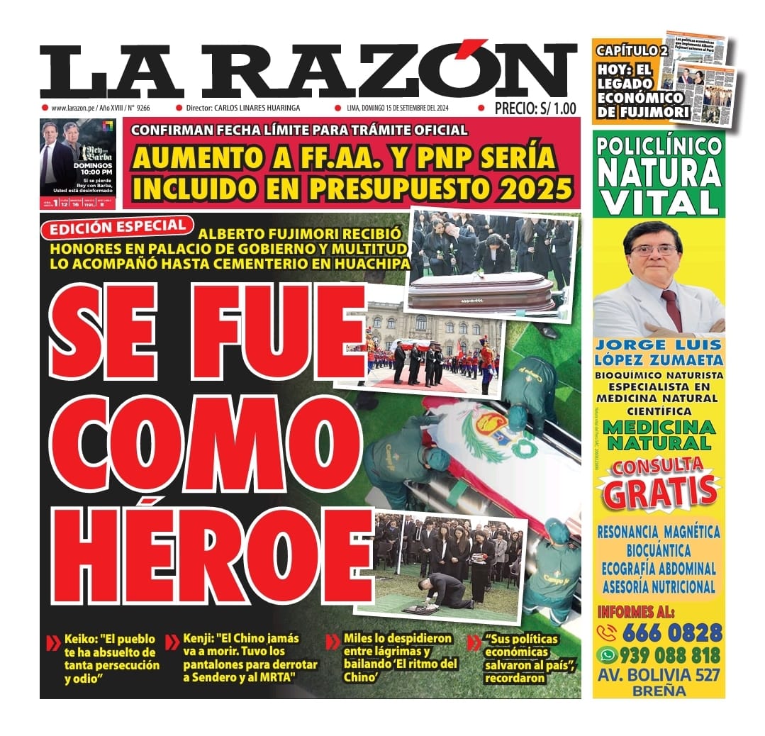 Portada Diario La Razón (15/09/2024)