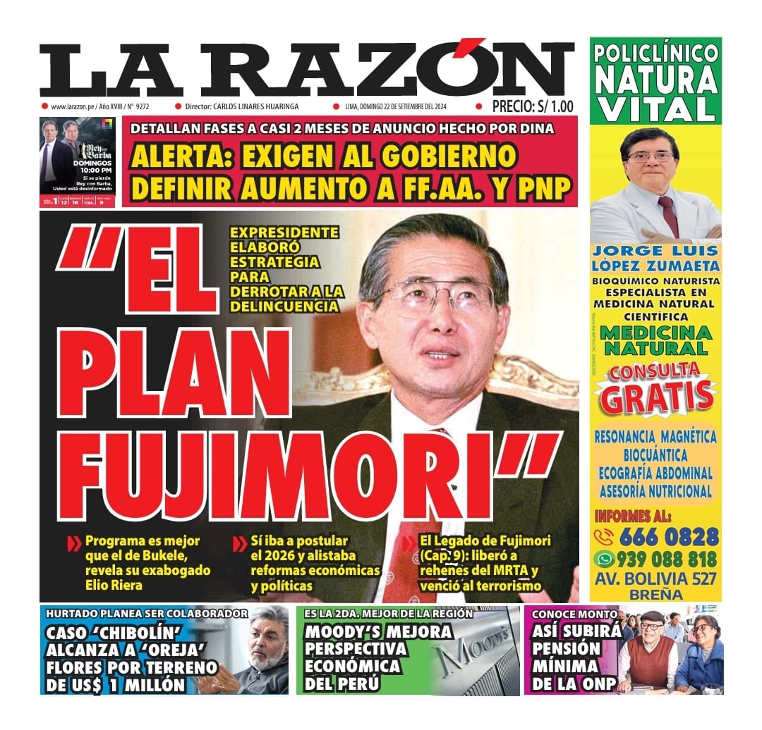 Portada Diario La Razón (22/09/2024)