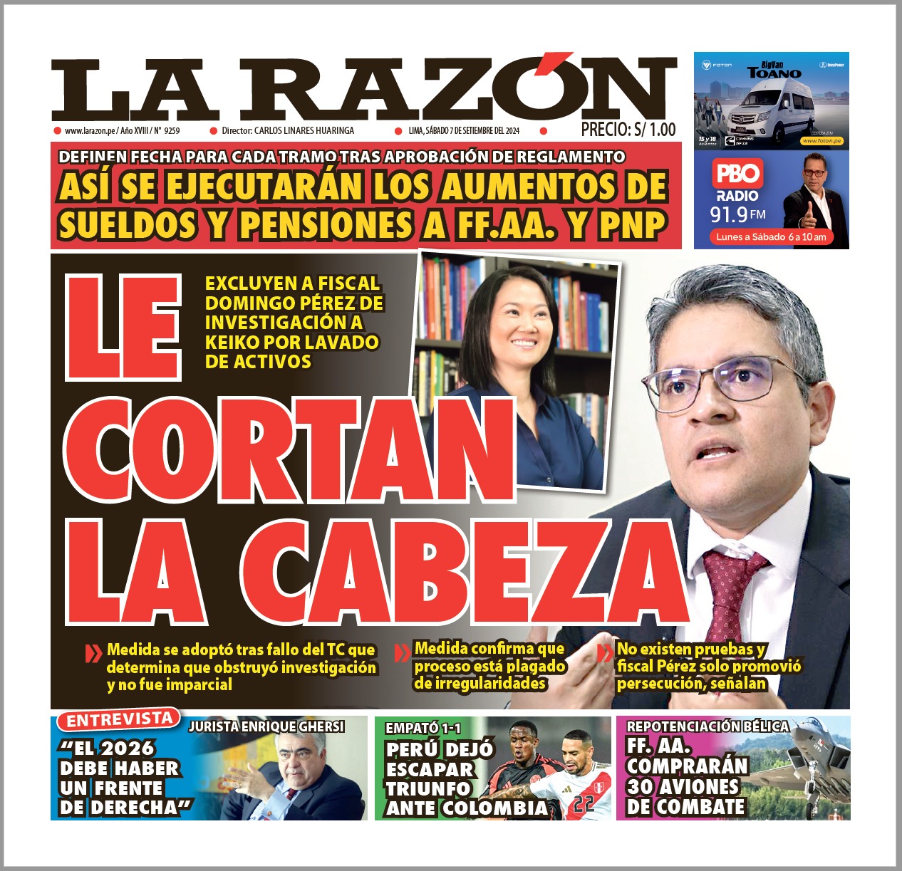 Portada Diario La Razón (07/09/2024)