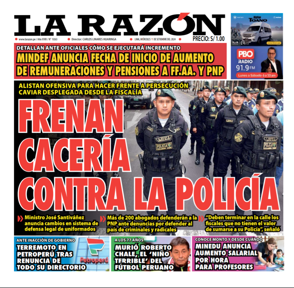 Portada Diario La Razón (11/09/2024)