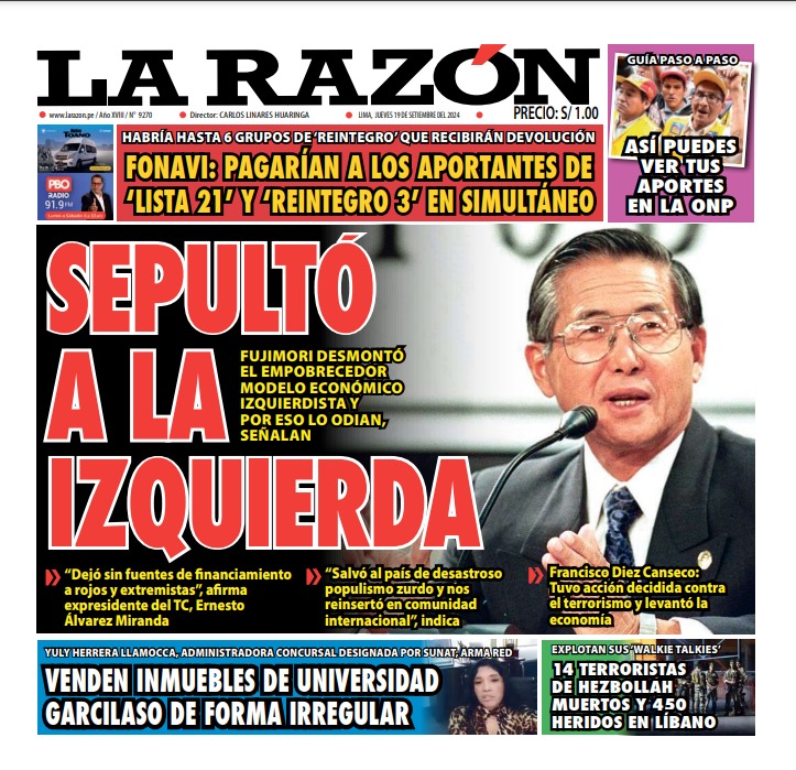 Portada Diario La Razón (19/09/2024)