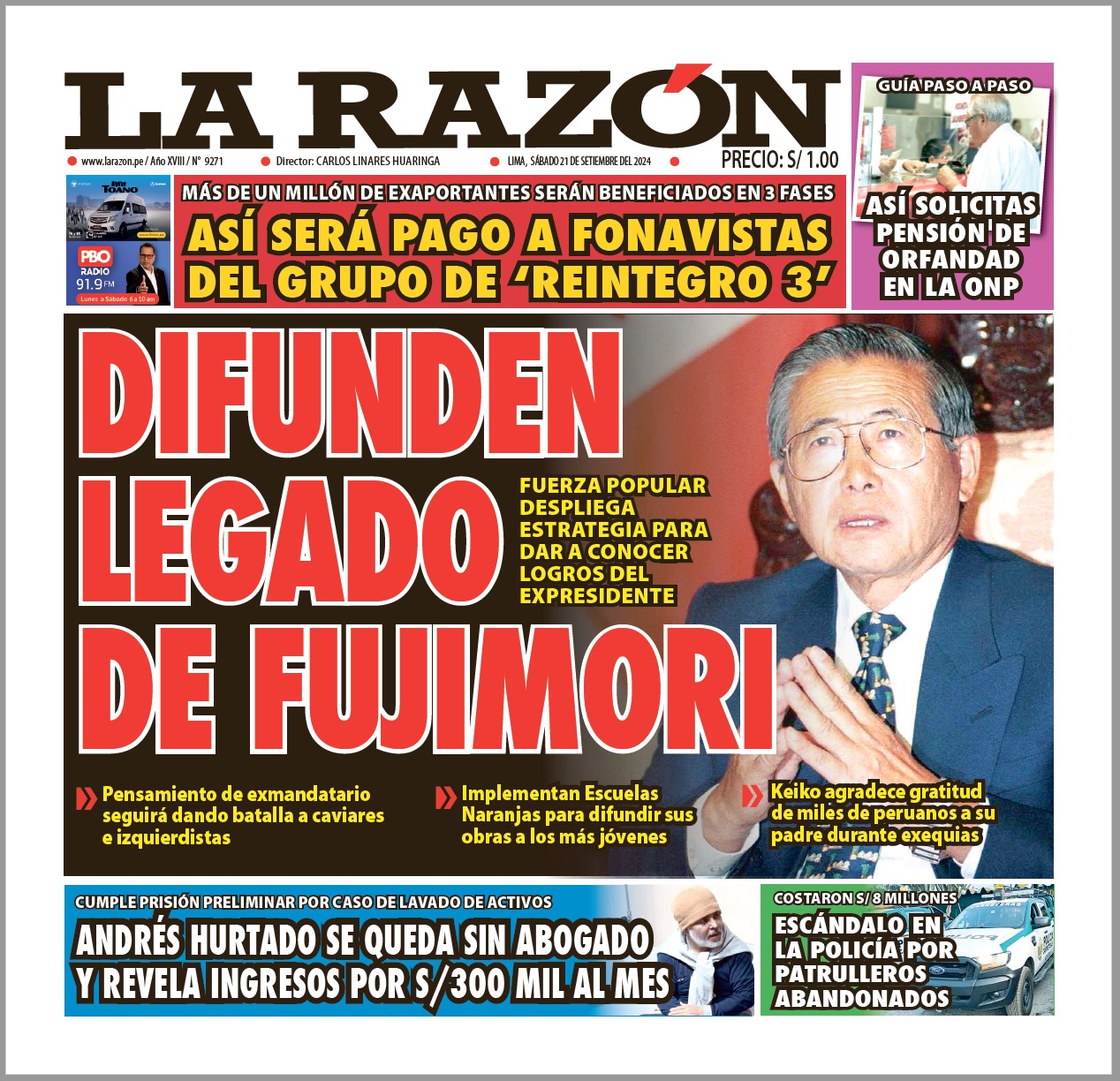 Portada Diario La Razón (21/09/2024)