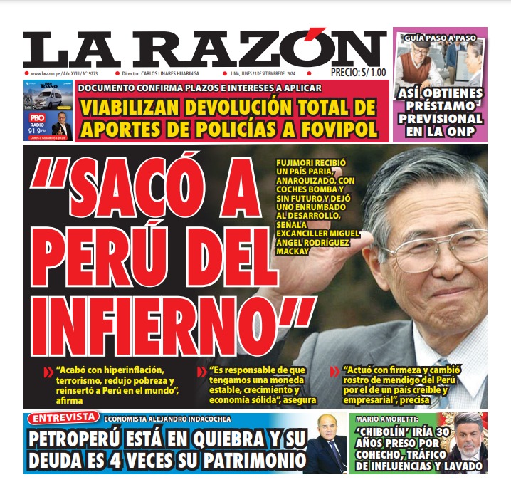 Portada Diario La Razón (23/09/2024)