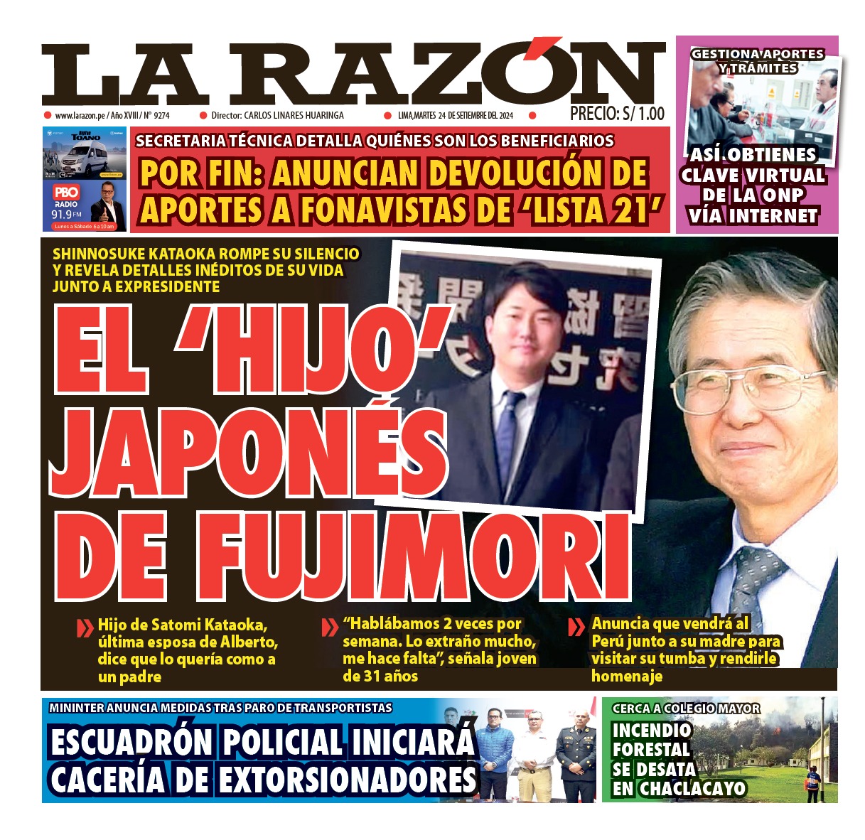 Portada Diario La Razón (24/09/2024)