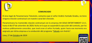 Panamericana TV se pronuncia sobre Andrés Hurtado