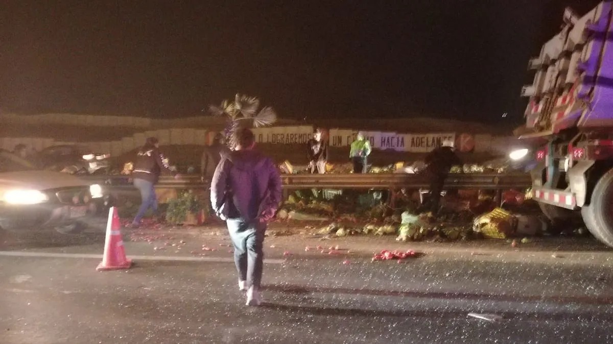 Camión cargado de verduras se volcó en la Panamericana Sur