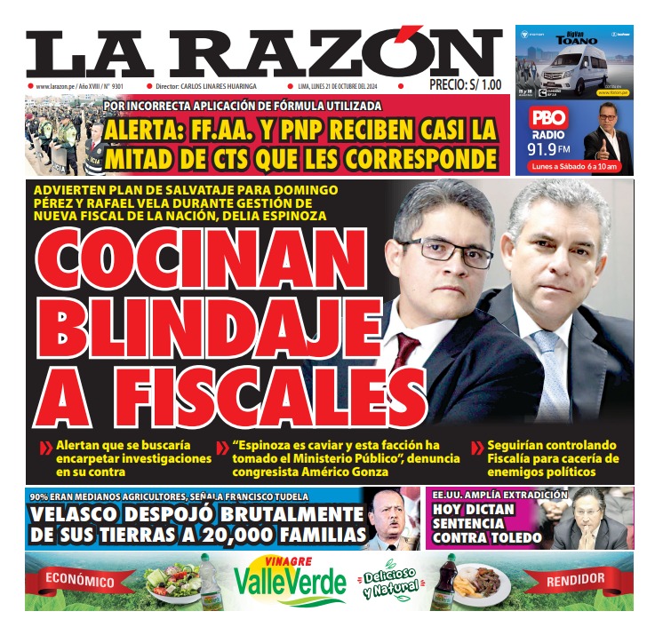 Portada Diario La Razón (21/10/2024)