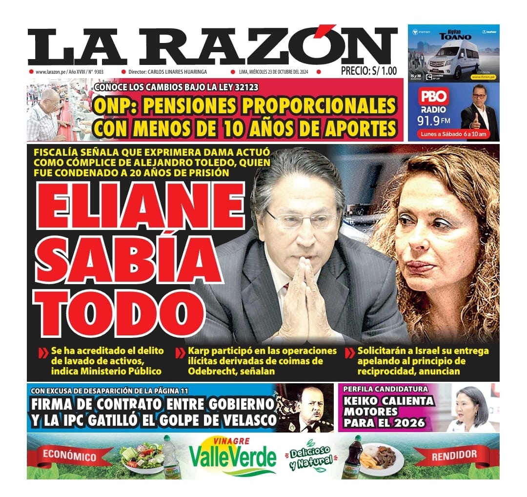 Portada Diario La Razón (23/10/2024)