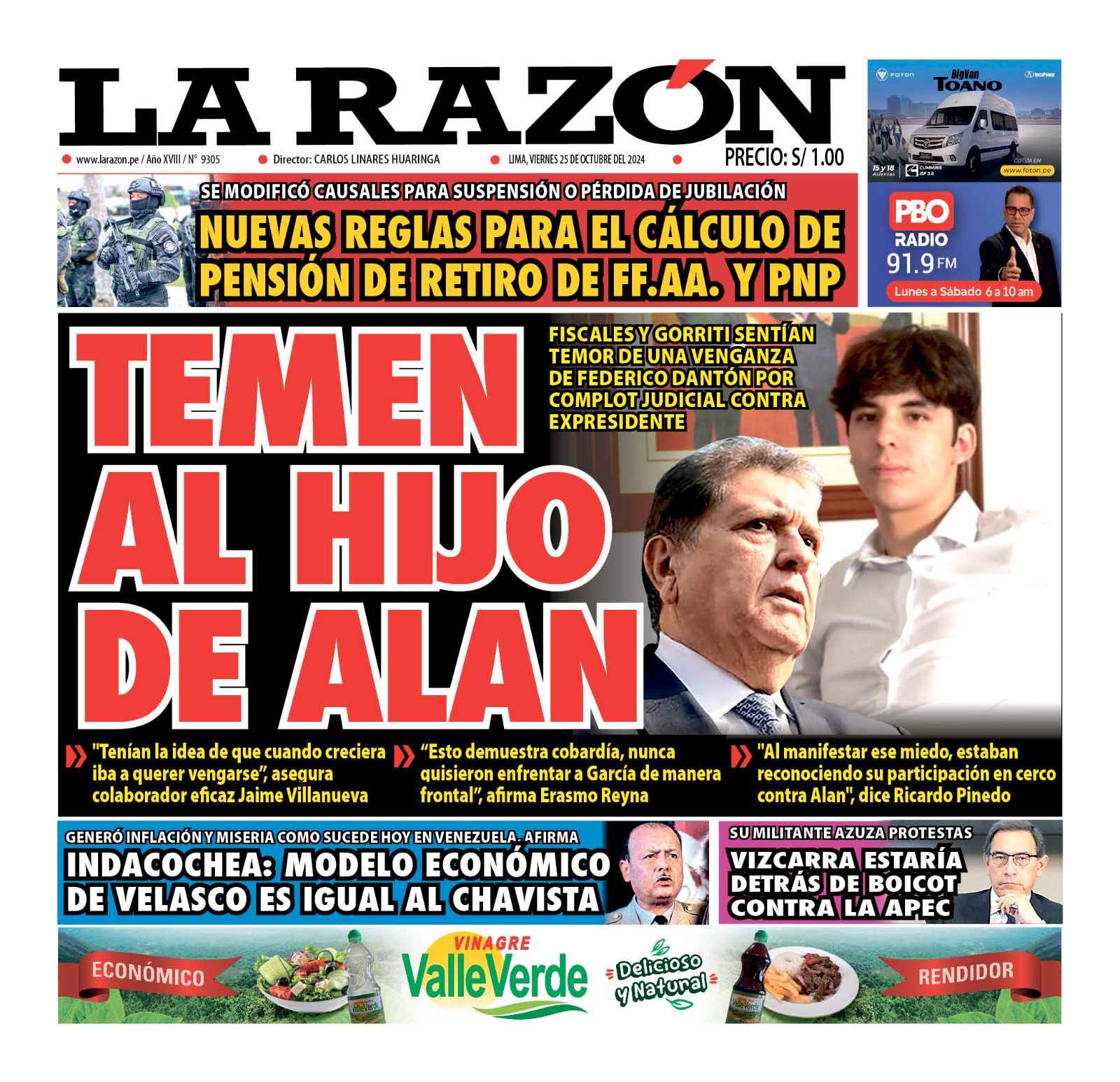 Portada Diario La Razón (25/10/2024)