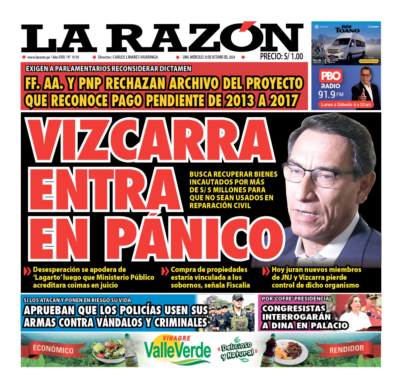 Portada Diario La Razón (30/10/2024)