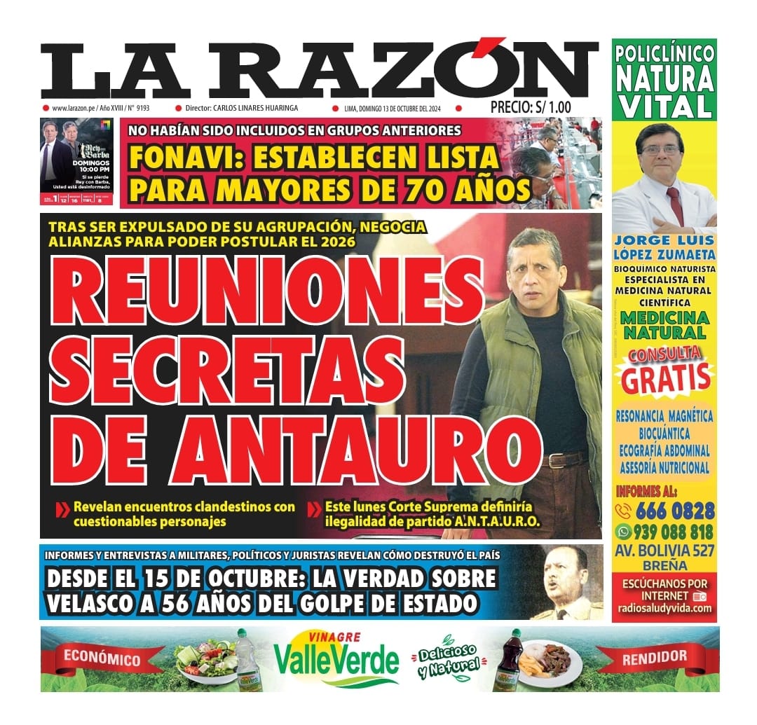 Portada Diario La Razón (13/10/2024)