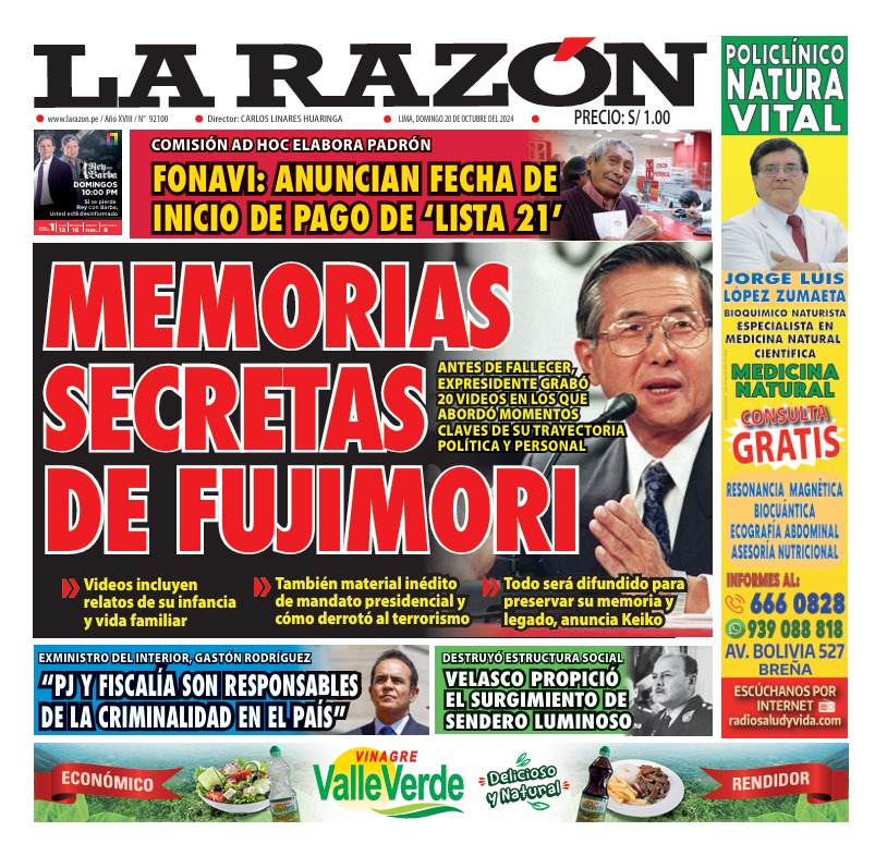 Portada Diario La Razón (20/10/2024)