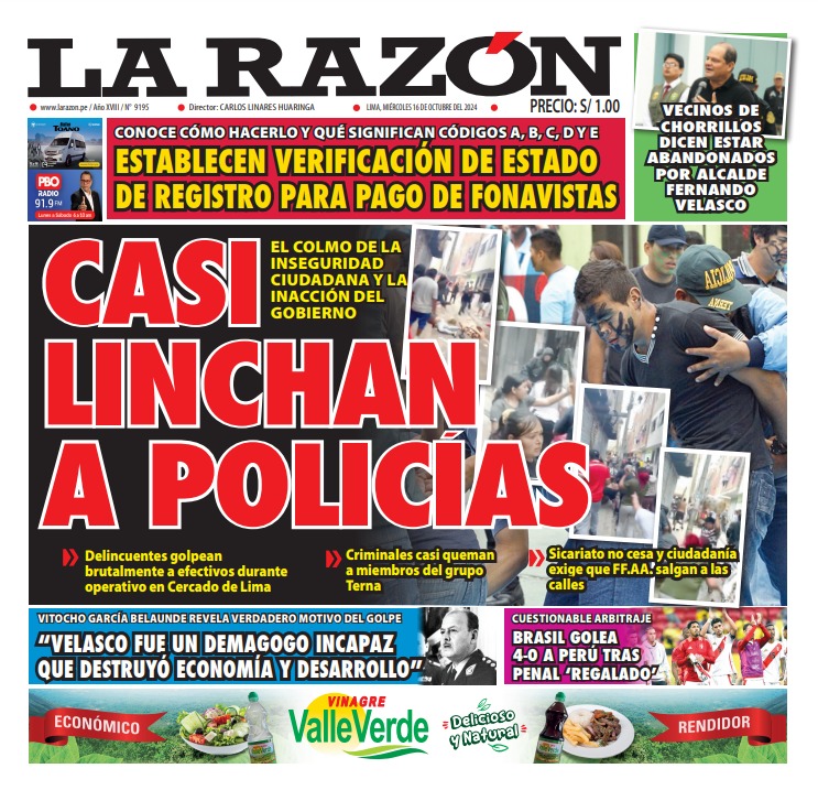 Portada Diario La Razón (16/10/2024)