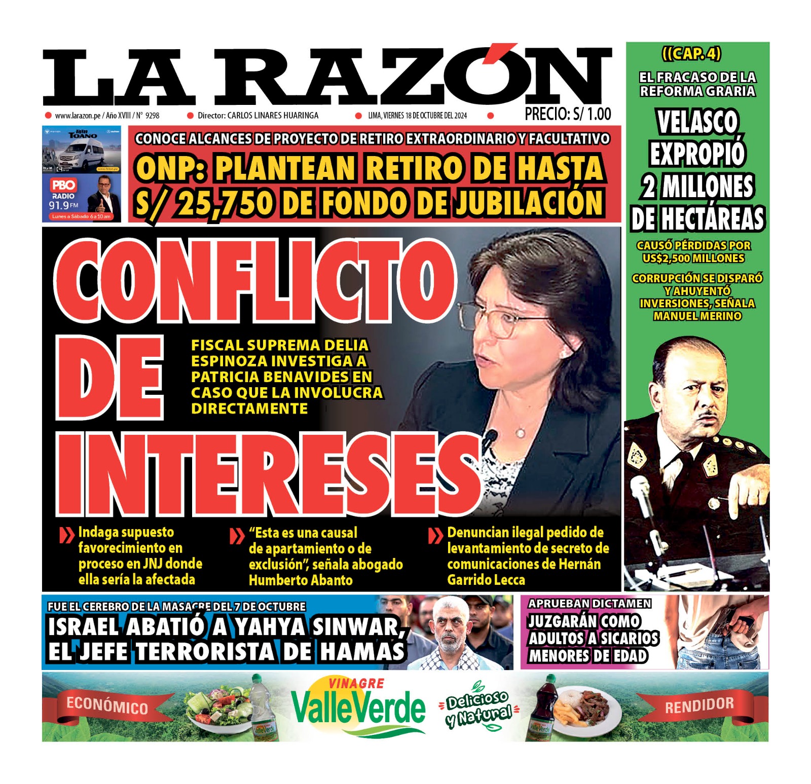 Portada Diario La Razón (18/10/2024)