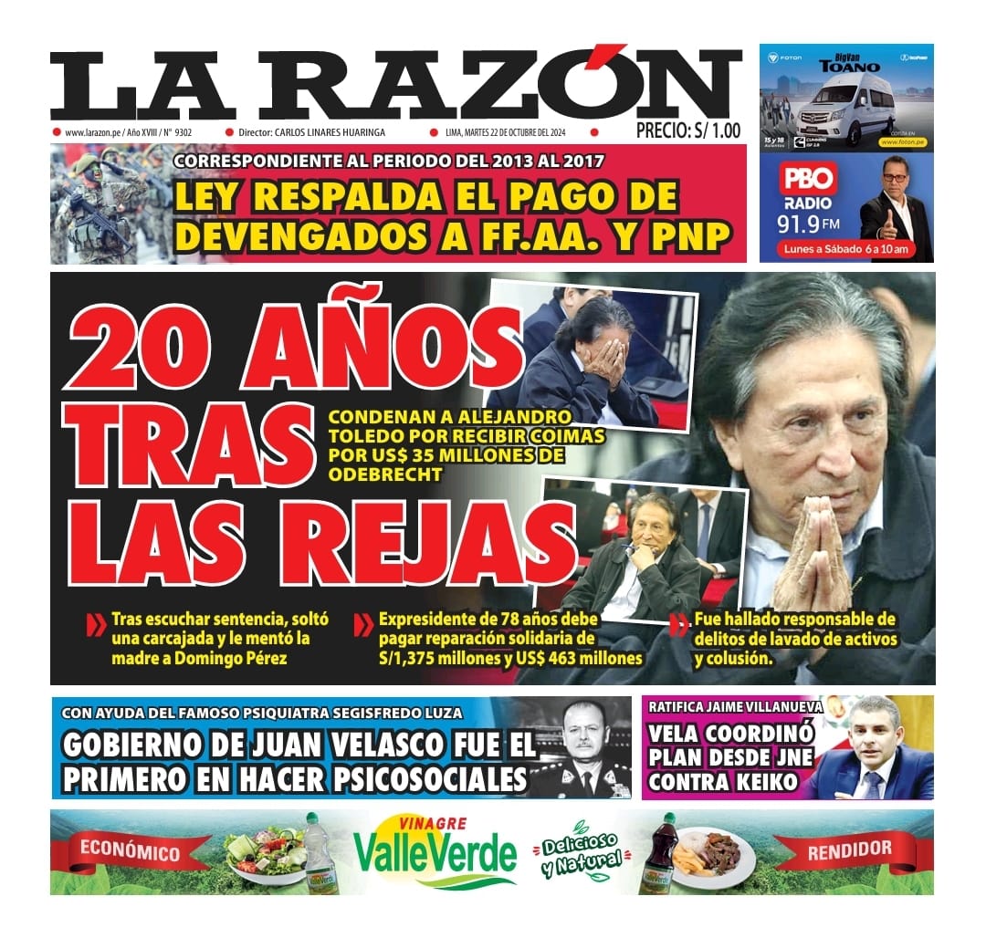 Portada Diario La Razón (22/10/2024)