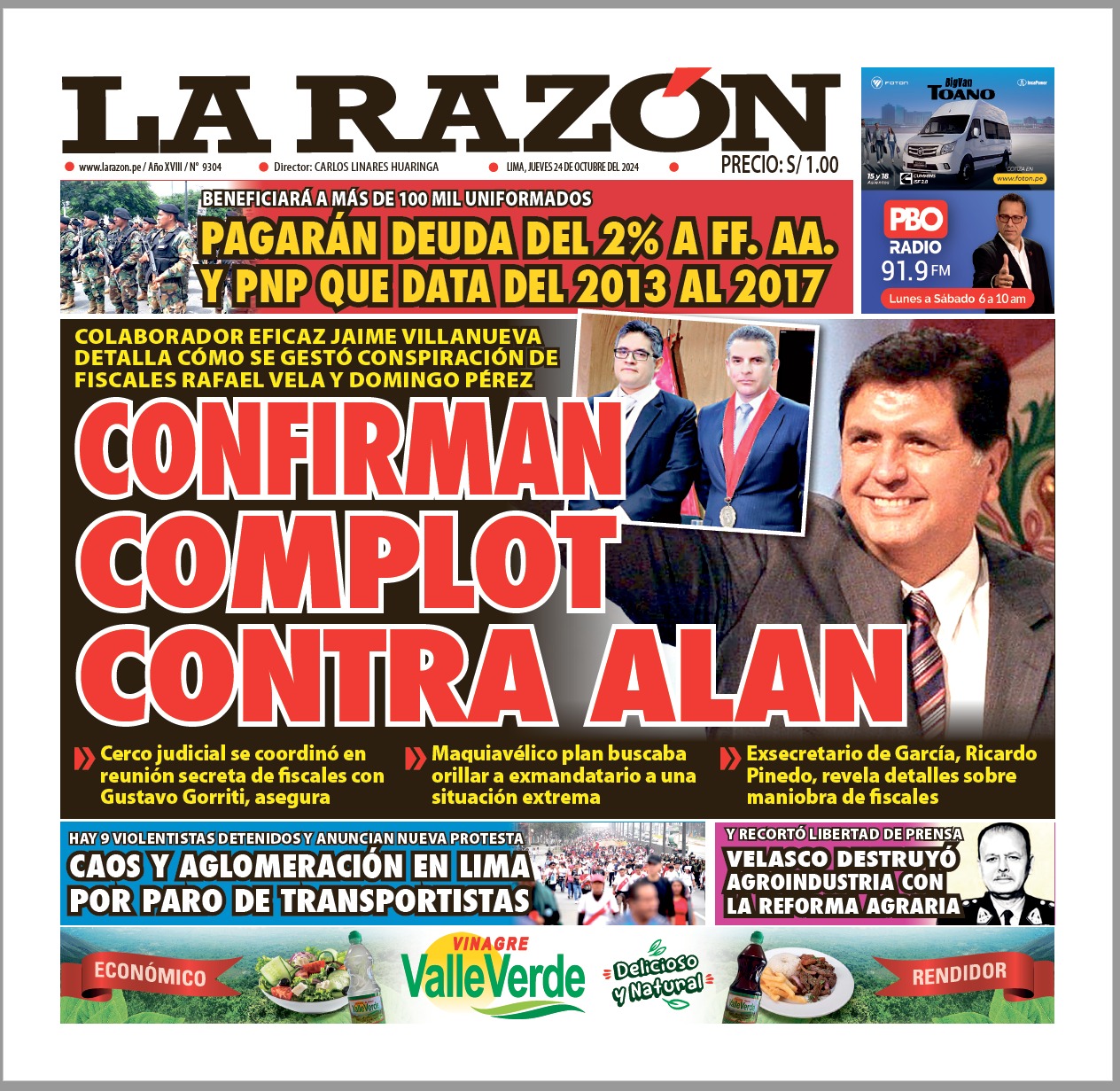 Portada Diario La Razón (24/10/2024)