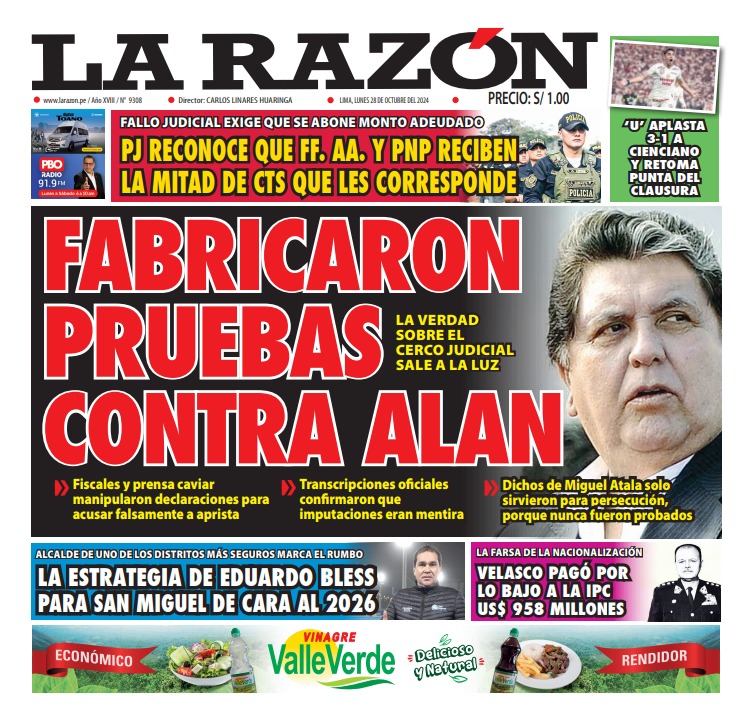 Portada Diario La Razón (28/10/2024)