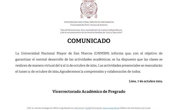 Clases presenciales en San Marcos suspendidas debido a paro de transportistas