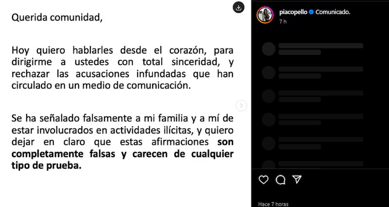 María Pía Copello responde a acusaciones de lavado de activos y anuncia acciones legales