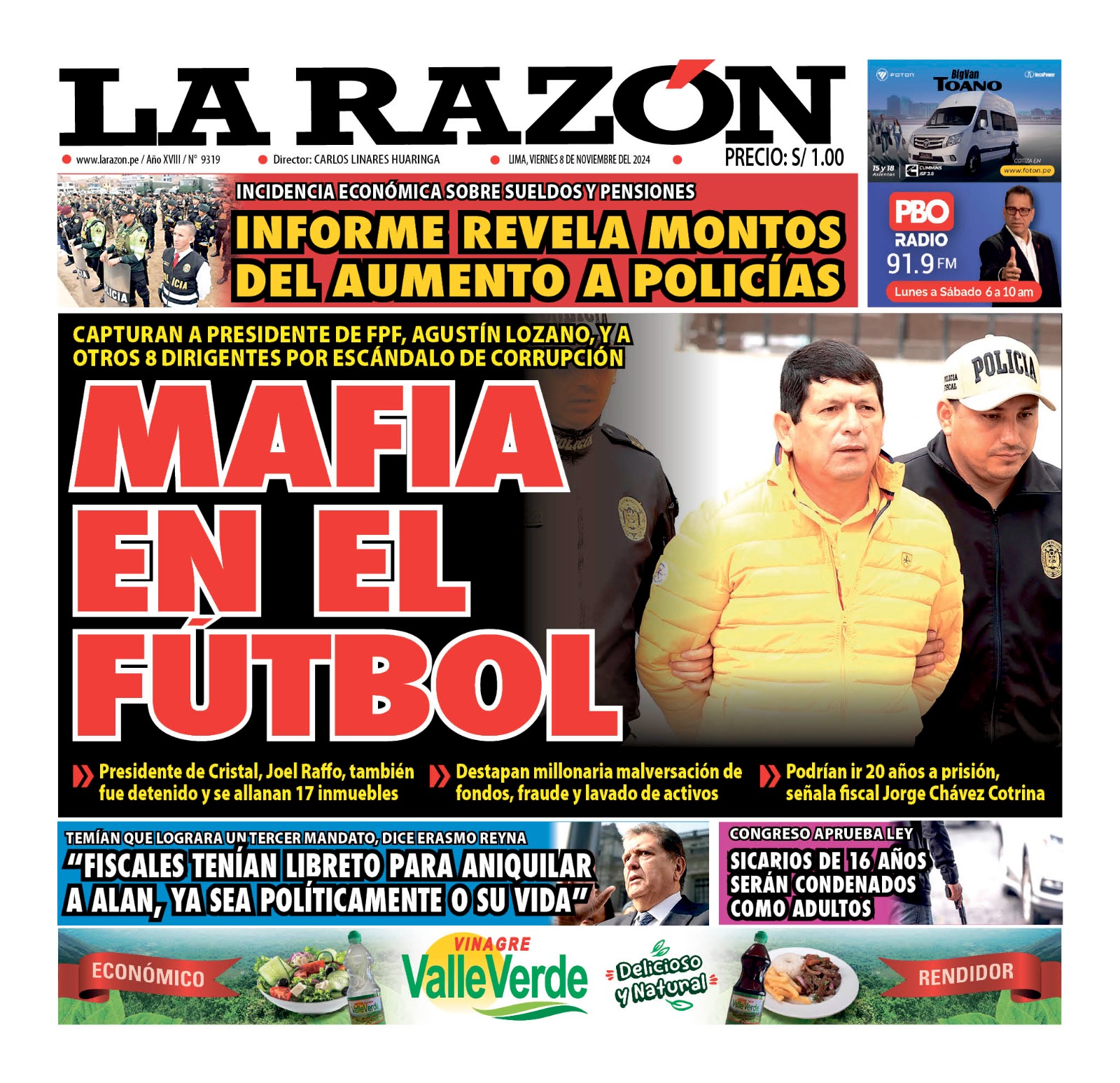 Portada Diario La Razón (08/11/2024)