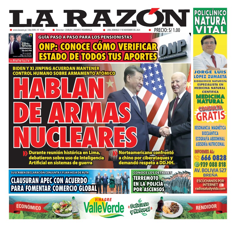 Portada Diario La Razón (17/11/2024)