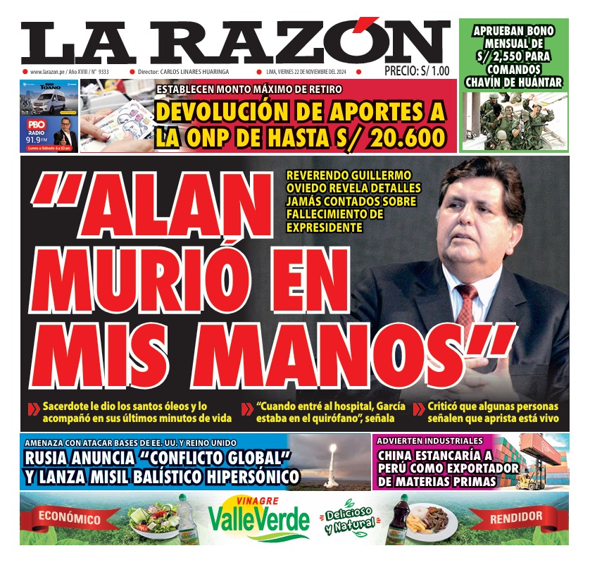 Portada Diario La Razón (22/11/2024)